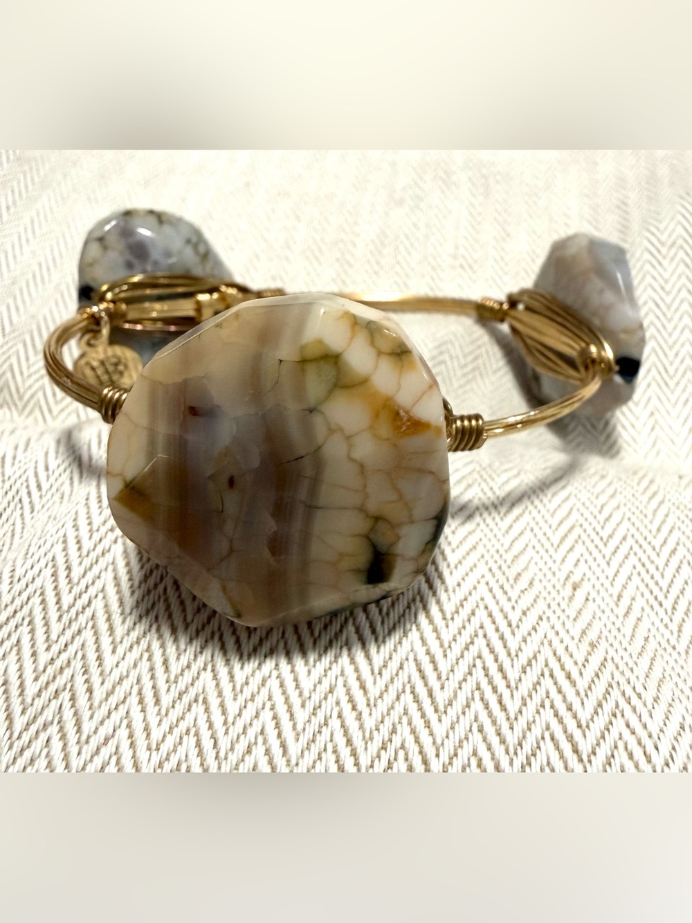 Bourbon and Bowties Gold Wire Bangle with Cream Stones